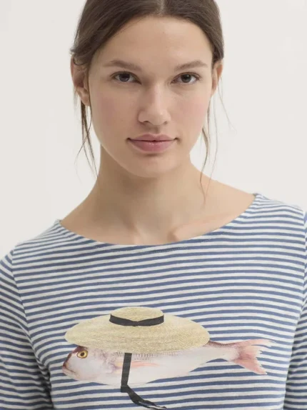 Camiseta de rayas Provenzal Fish mujer Nice Things azul y blanca