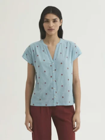Camisa con bordado Diamond mujer Nice Things azul claro