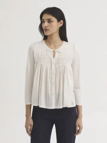 Camisa bimateria con jaretas mujer Nice Things blanca