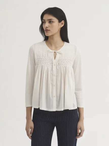 Camisa bimateria con jaretas mujer Nice Things blanca
