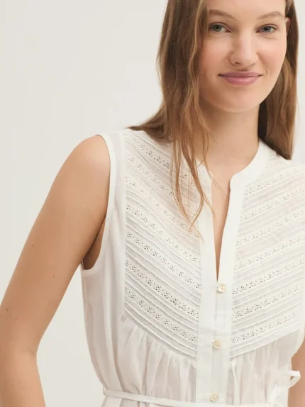 Camisa bimateria con puntilla mujer Nice Things blanca