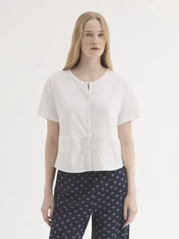 Camisa bimateria de lino y algodón mujer Nice Things blanca