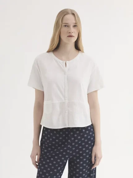 Camisa bimateria de lino y algodón mujer Nice Things blanca