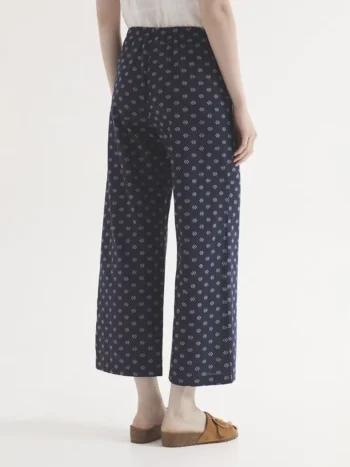 Pantalón jacquard mujer topos Nice Things azul marino con cintura elástica y cordón ajustable
