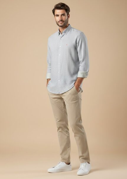 Camisa hombre lisa verde claro Corsare fabricada en España